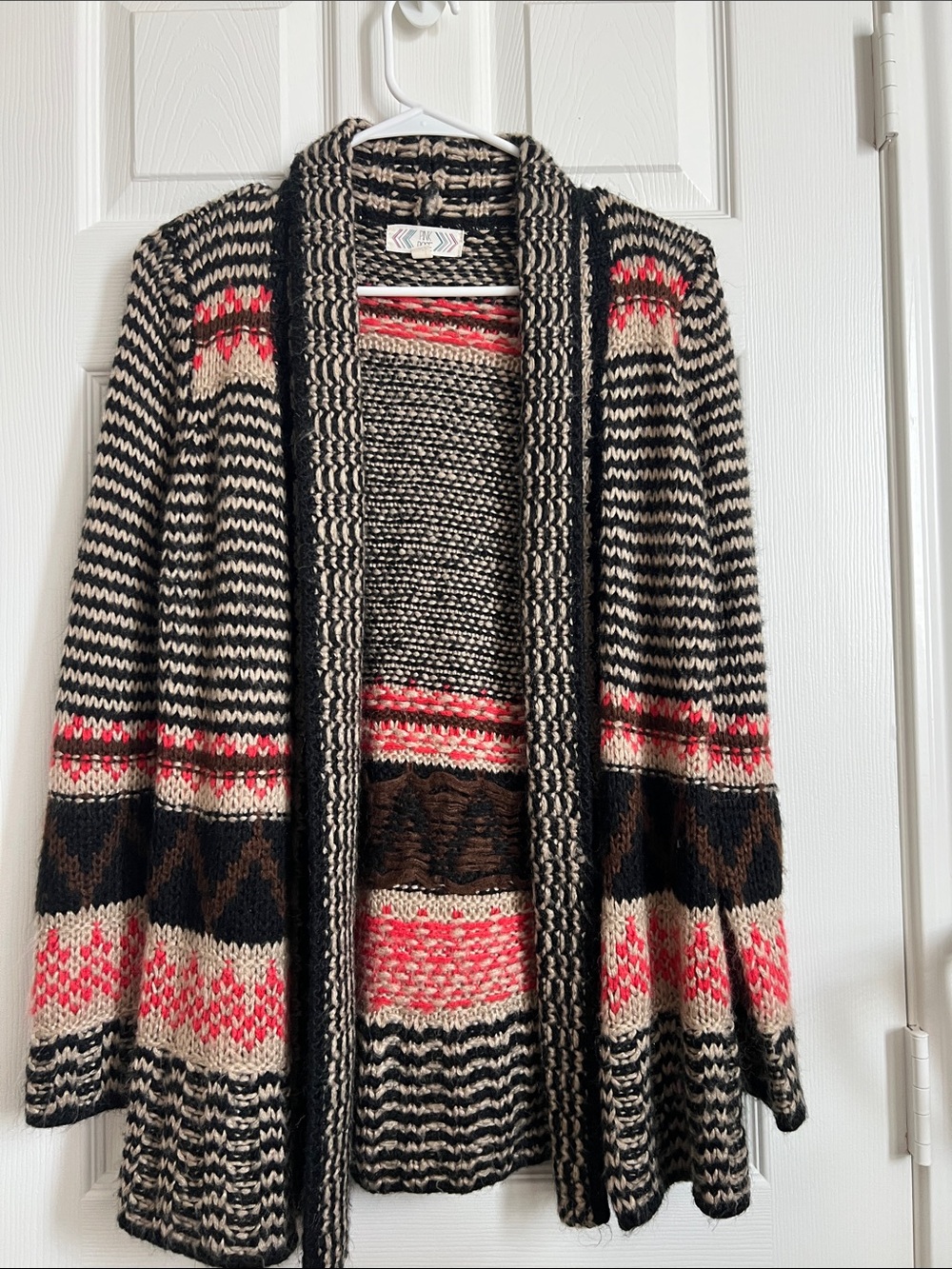Pink Rose Black, Cream & Pink Fair Isle Open-Front Cardigan